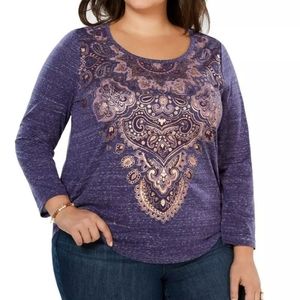 NWT STYLE & CO. PURPLE METALLIC PRINTED TOP